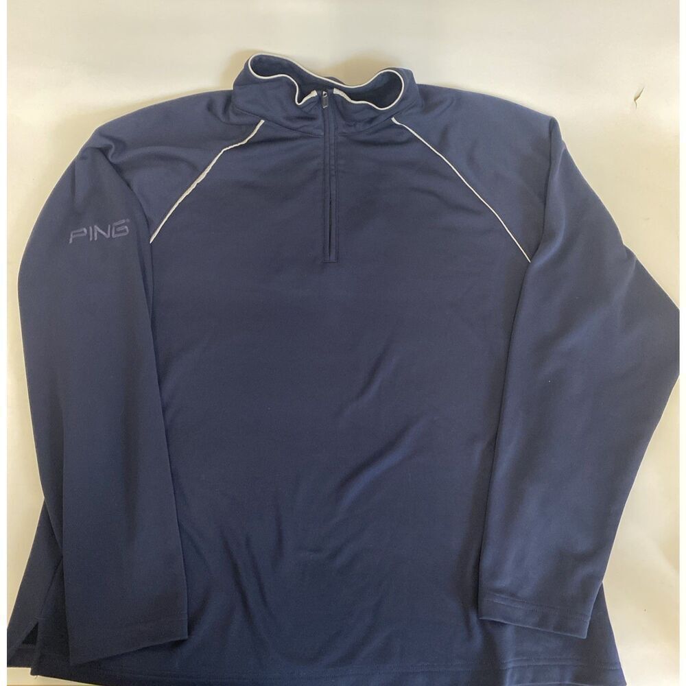 Mens‎ PING 1/4 Zip Golf Sweatshirt Long Sleeve Navy Blue Large